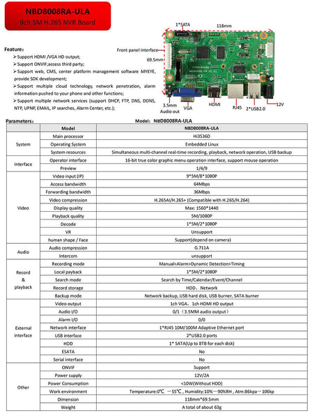 8M 4K NVR 9CH 9ch NVR H.265++ Metal box Network Video Recorder P2P For CCTV System IP Security System(N6209G-1HDD)
