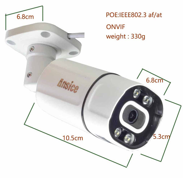 Dual light 2 core LED H.265 4MP POE Camera Human Detection Outdoor Waterproof IP Camera ONVIF Security Video Surveillance(3.6mm with POE)