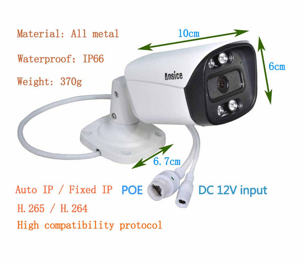 Bullet Onvif IP Camera  Network Onvif Camera POE for NVR  IP66 Outdoor IR Night Vision 2.8mm lens